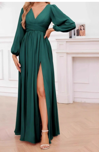 Norah Langes Abendkleid Salbeigrün