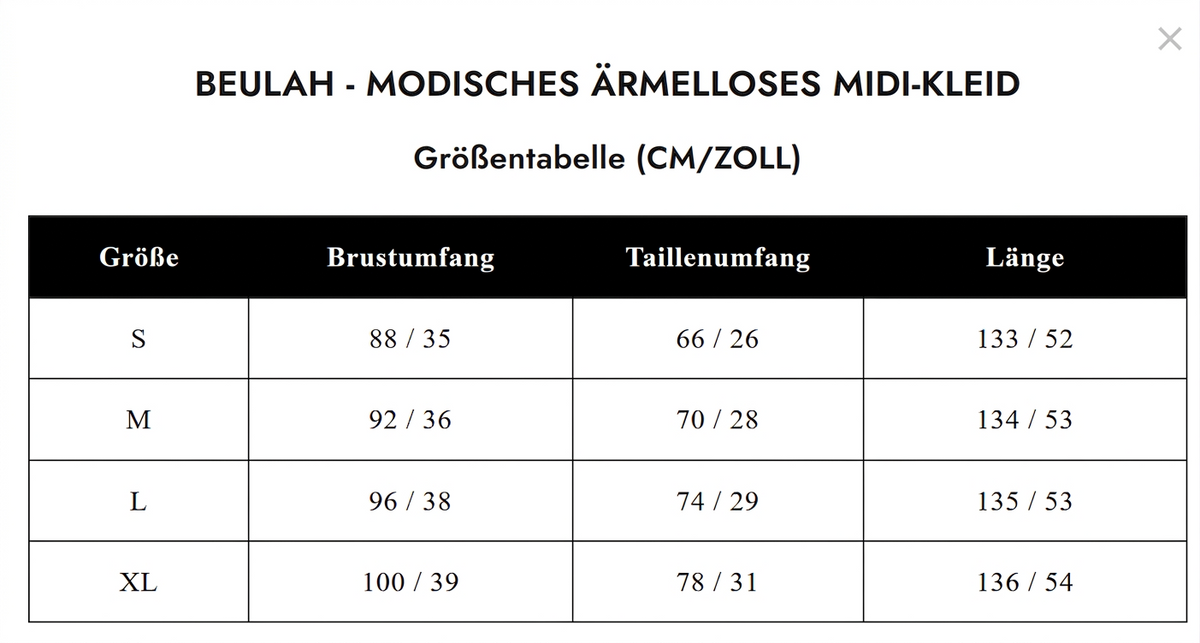 Größentabelle