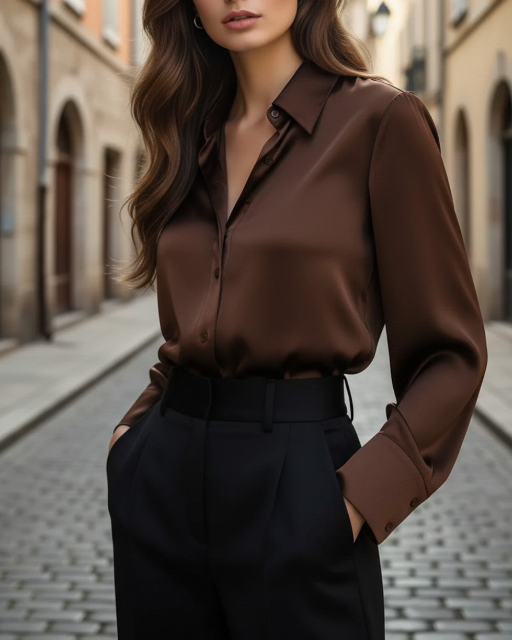 Sara Satinbluse Langarm Damen Elegant
