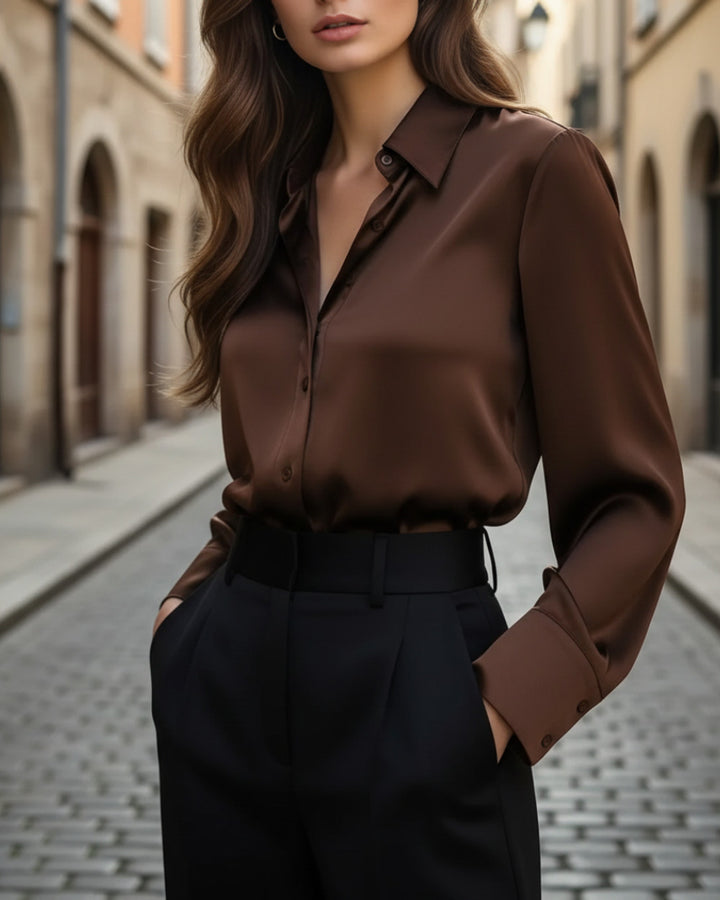 Sara Satinbluse Langarm Damen Elegant