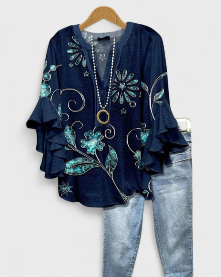 Lena Volant Bluse V-Ausschnitt Damen