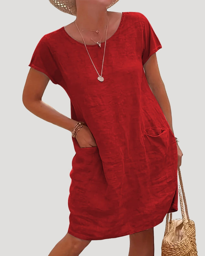 Lena Leinen Sommerkleid Midi Kurzarm