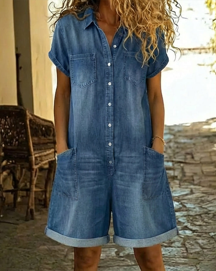 Lena Kurzgröße Einteiler Baumwolle Jeans