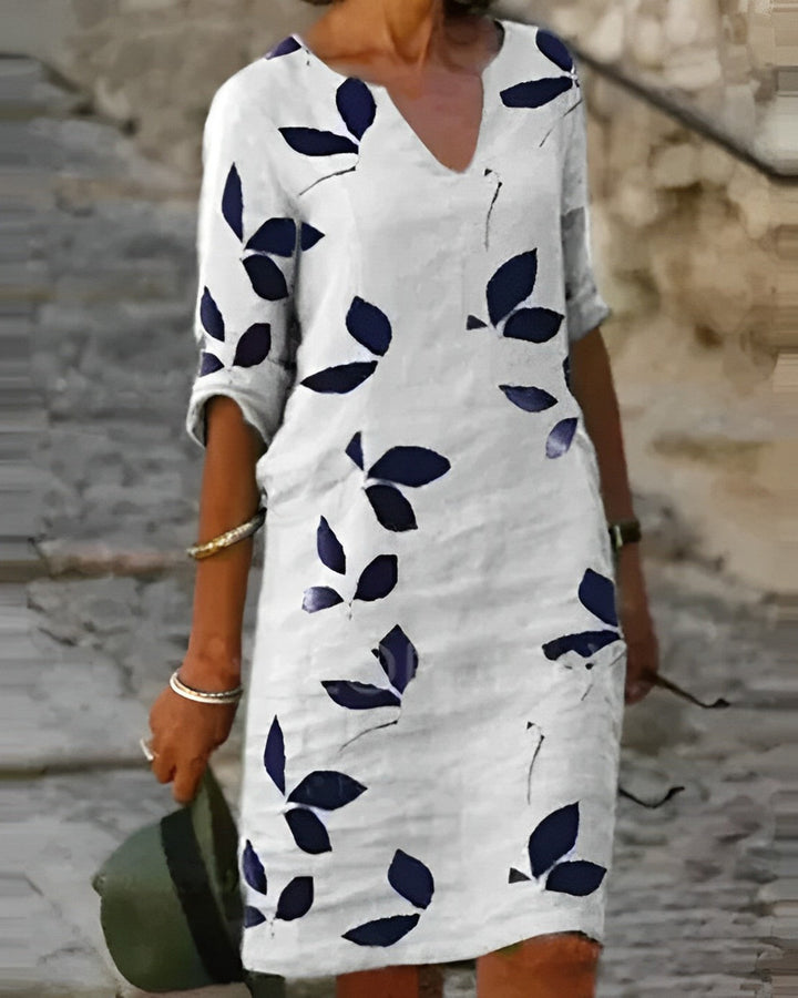 Lena Herbstkleid Blätterdruck Fließend