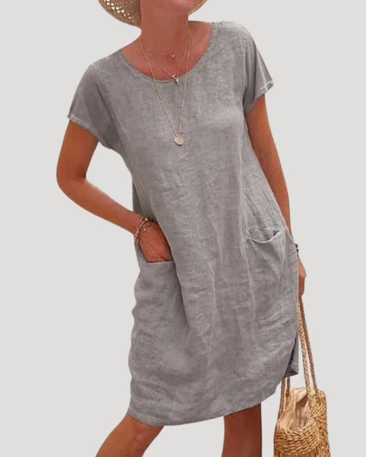 Lena Leinen Sommerkleid Midi Kurzarm