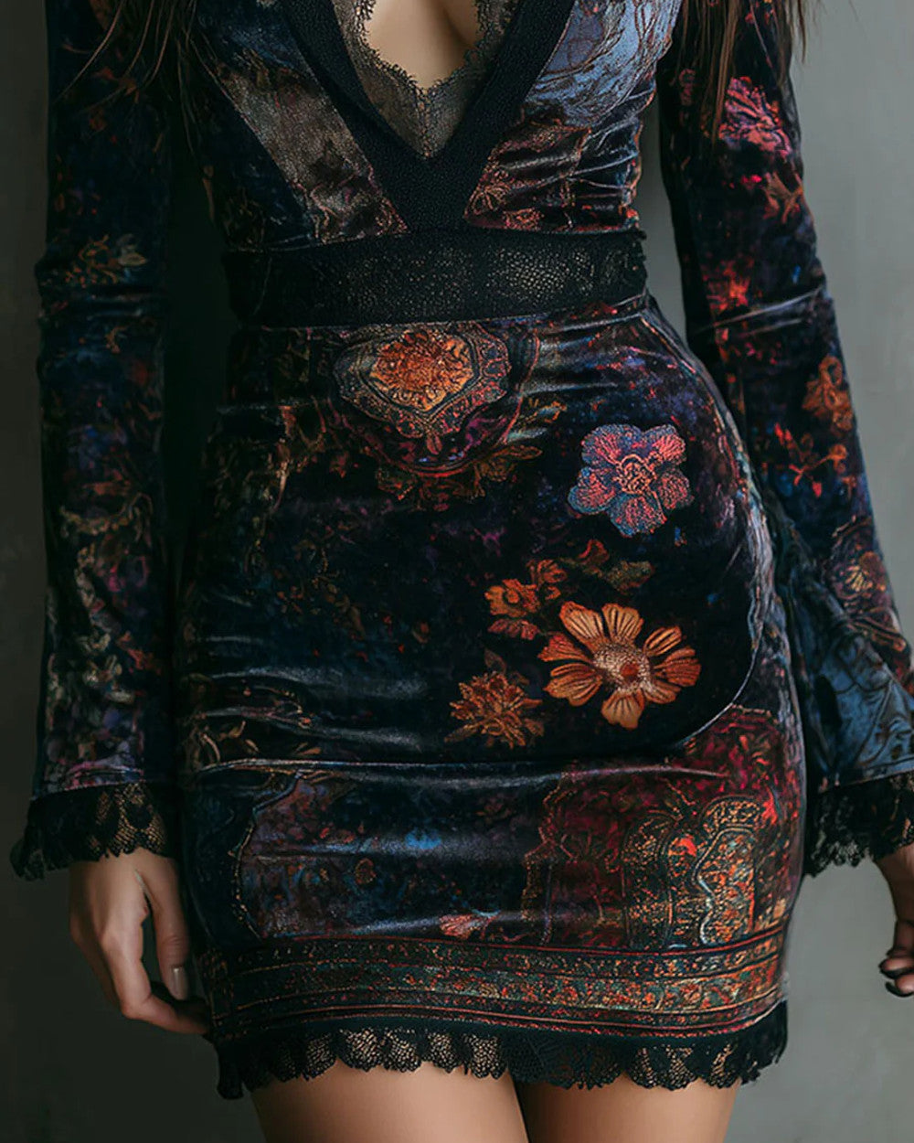 Lena Samtkleid Blumenmuster Spitze