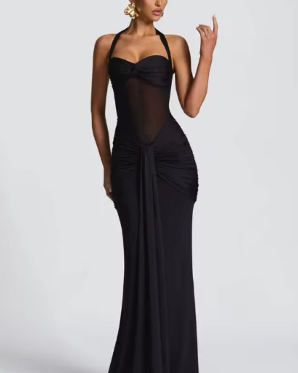 Celine Neckholder Raffung Maxikleid