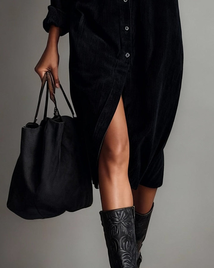 Lena Cord Midi Kleid Brusttaschen