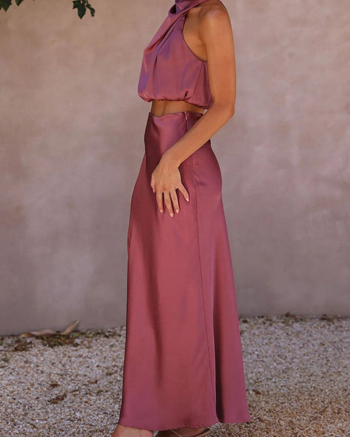 Lena Glanzeffekt Maxikleid Rundhals