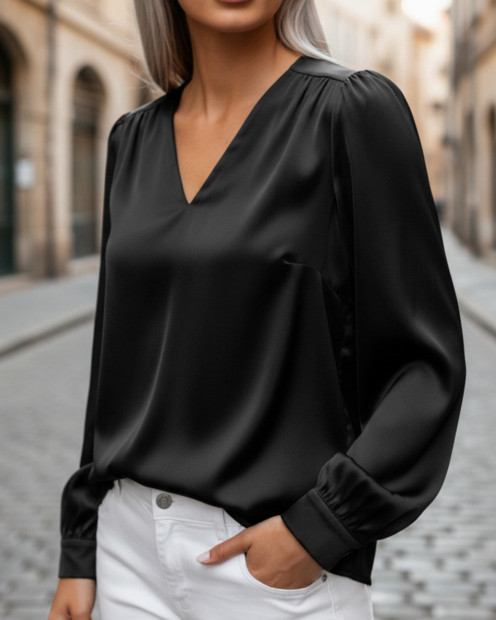 Alina Satinbluse V-Ausschnitt Damen