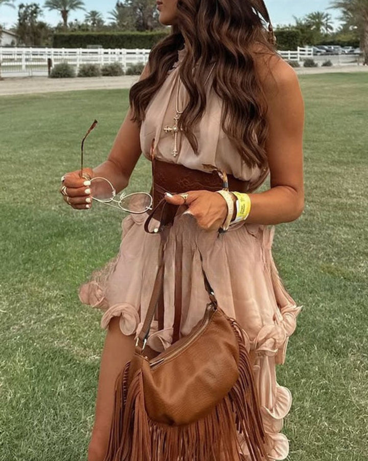 Lena Chiffon Neckholder Volant Bluse