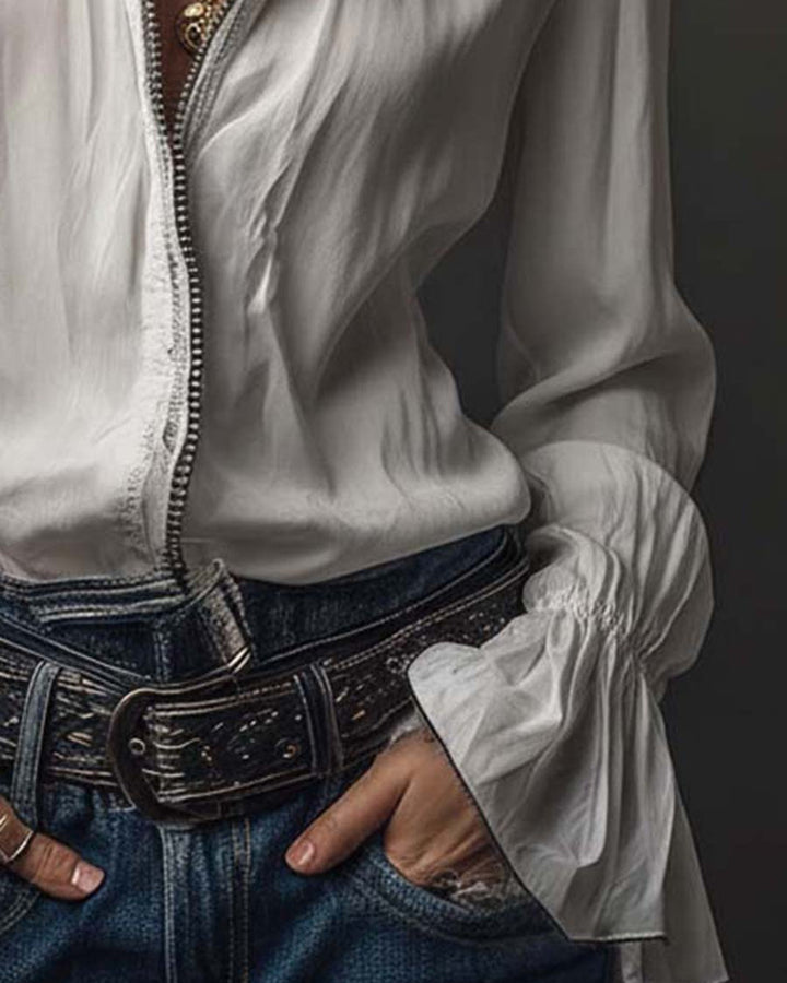 Emma Weiße Bluse mit Rüschen
