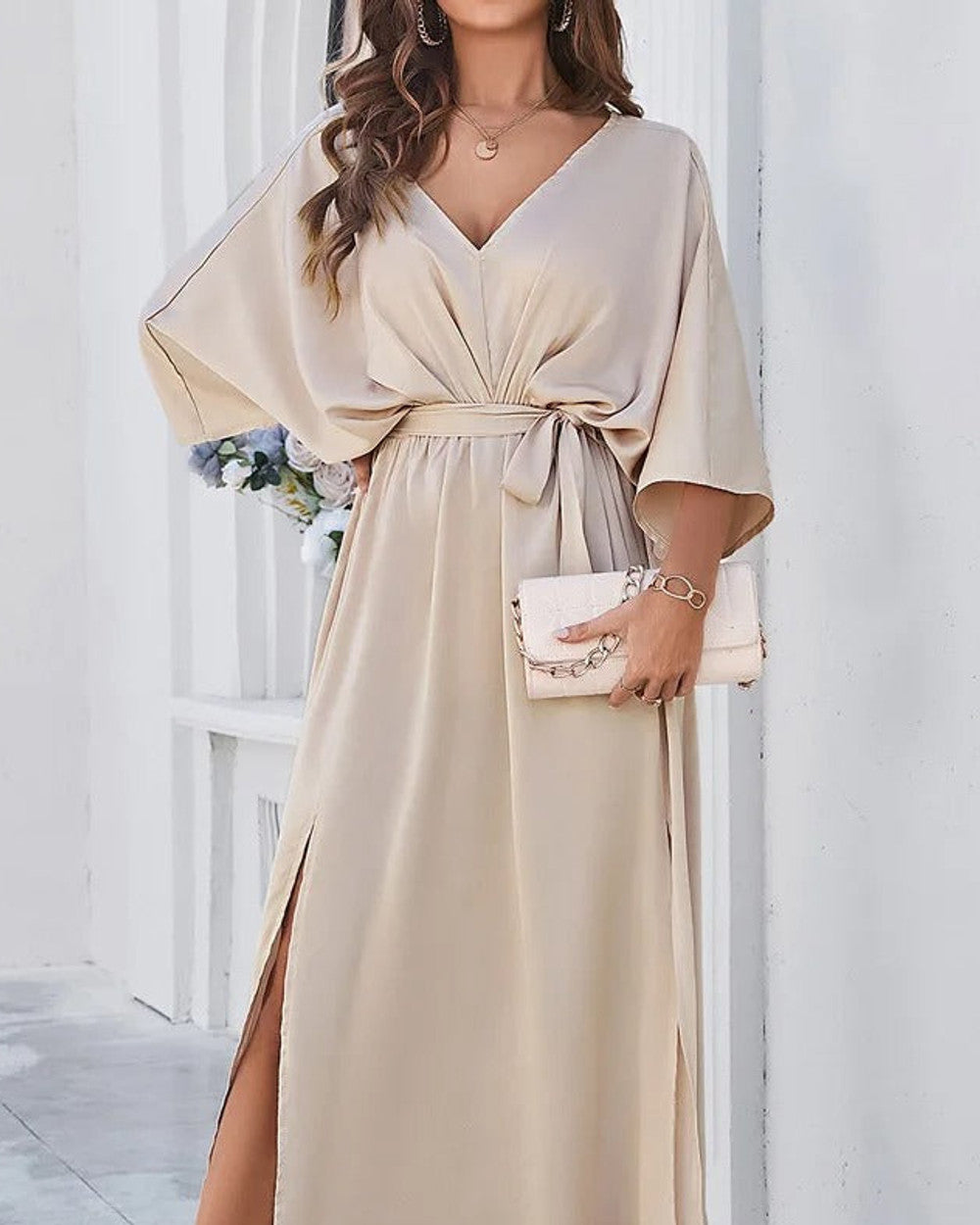 Emma Sommer Maxikleid Damen V-Ausschnitt
