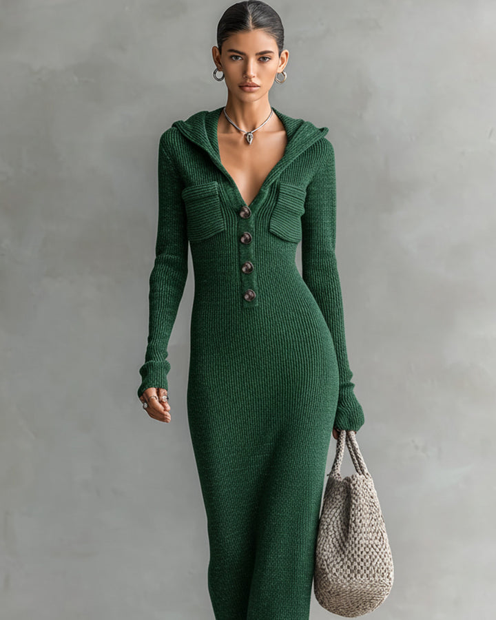 Lena Gestricktes Kapuzen-Maxikleid