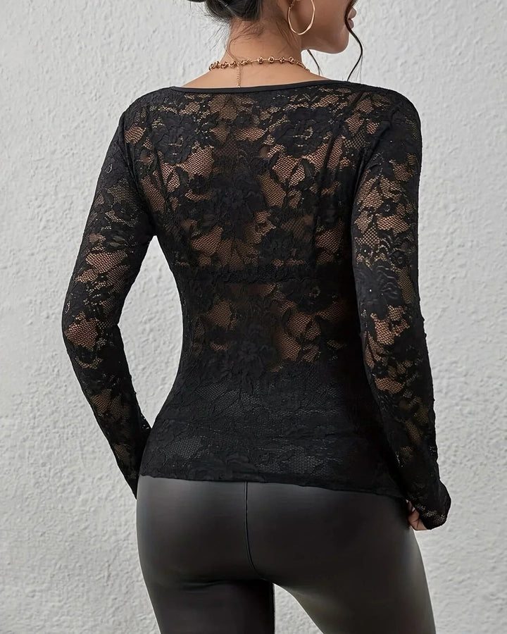 Lena Spitzenbluse Langarm V-Ausschnitt