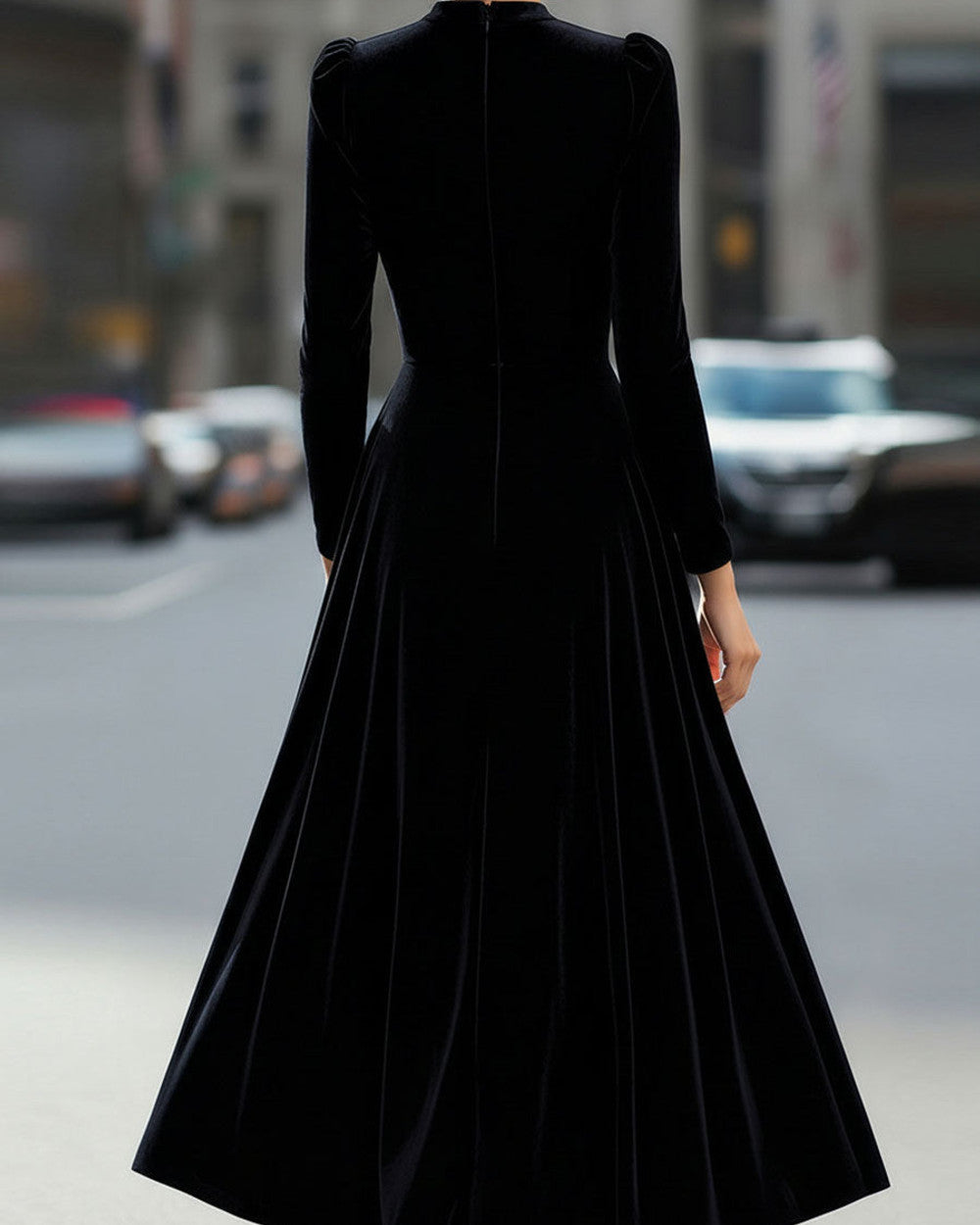 Lena Samt Langarm Midi Kleid Damen