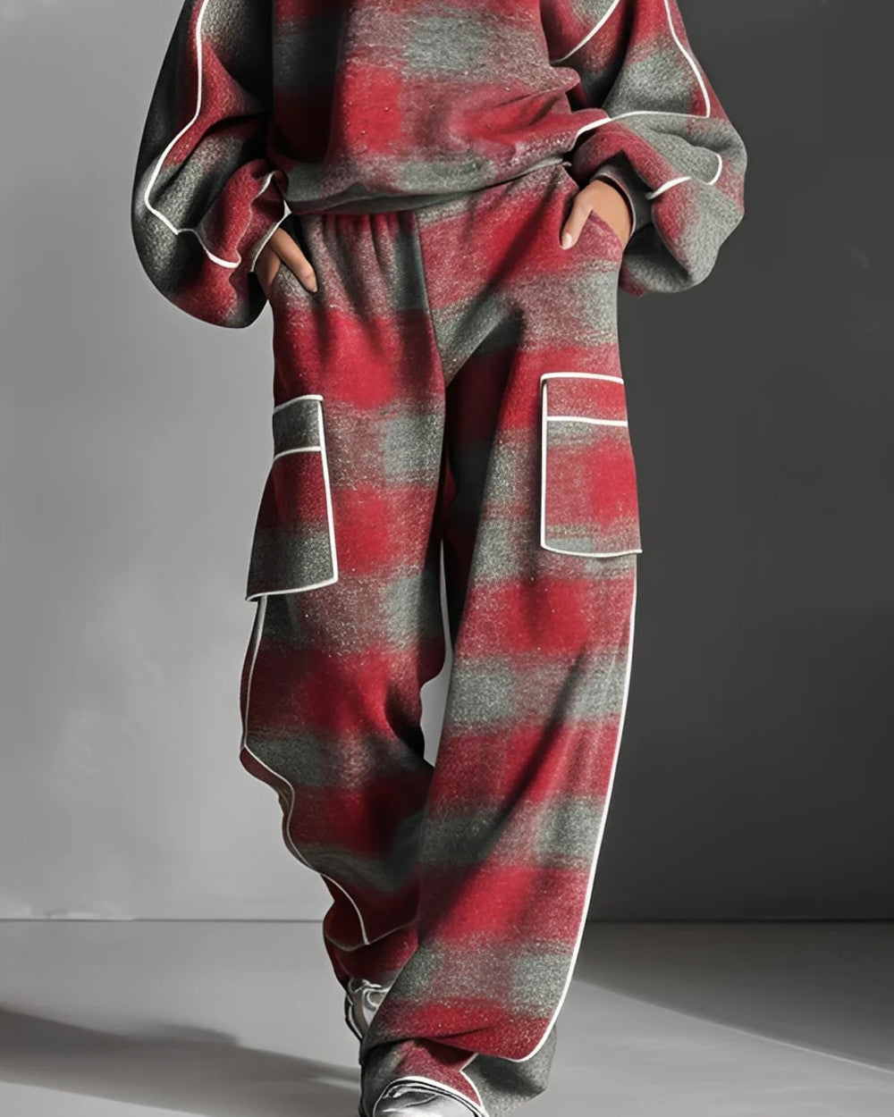 Lena Kariertes Sweatshirt Freizeithose Set