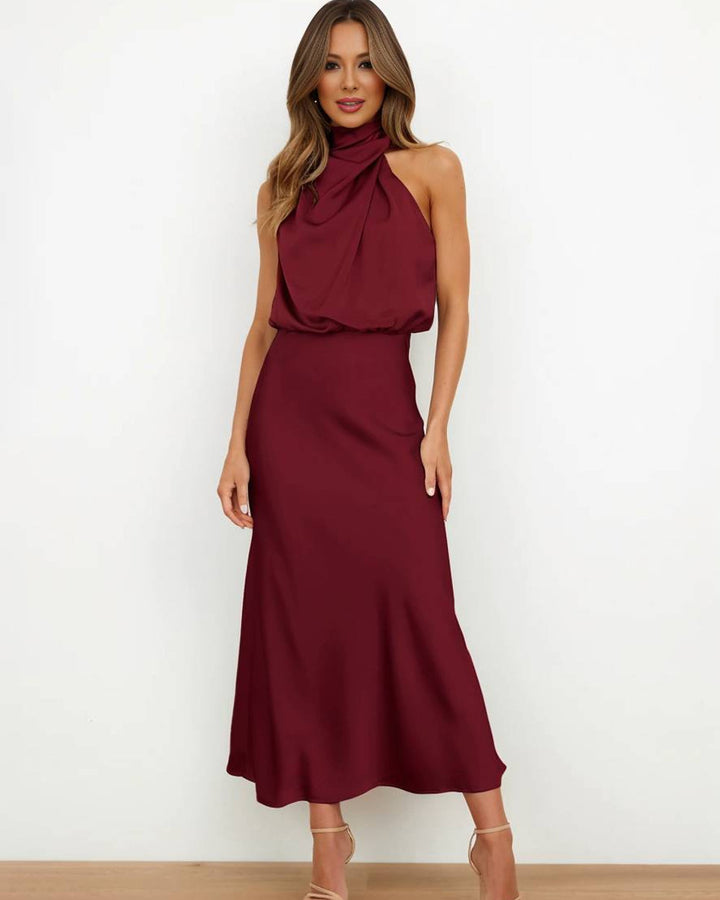 Lena Langes Abendkleid Neckholder Satin