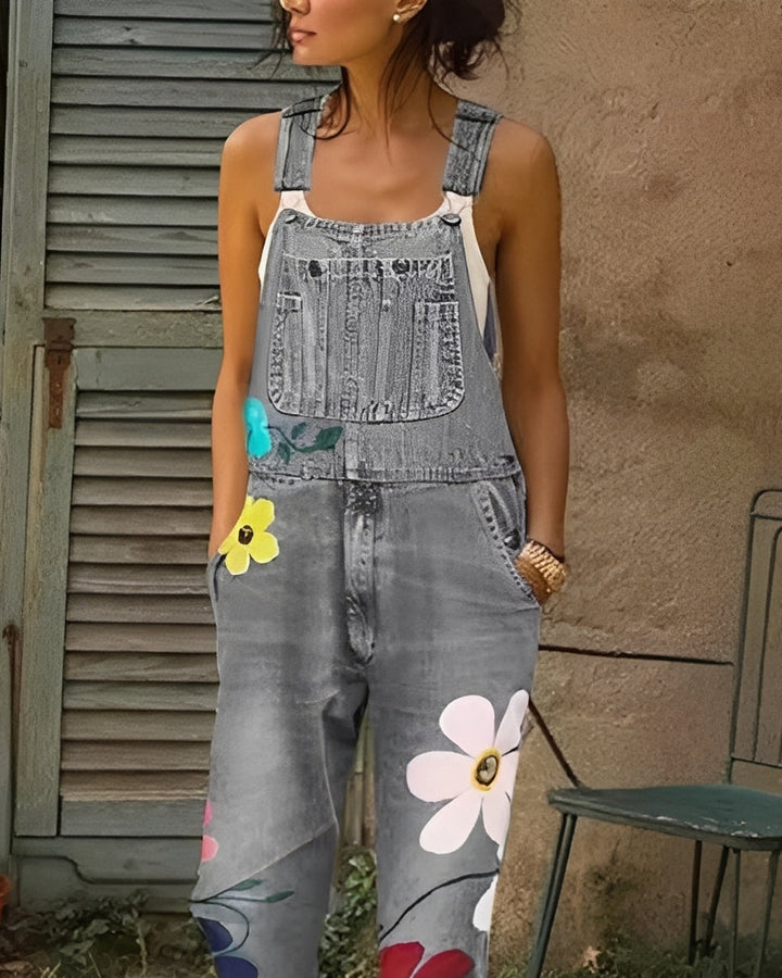Emilia Jumpsuit Jeansstoff Blumenmuster