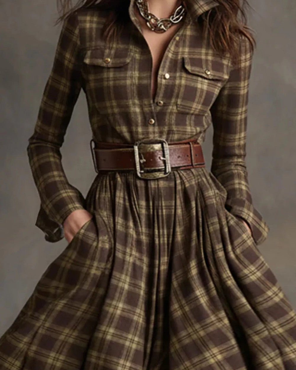 Lena Kariertes Maxikleid Hemdkleid