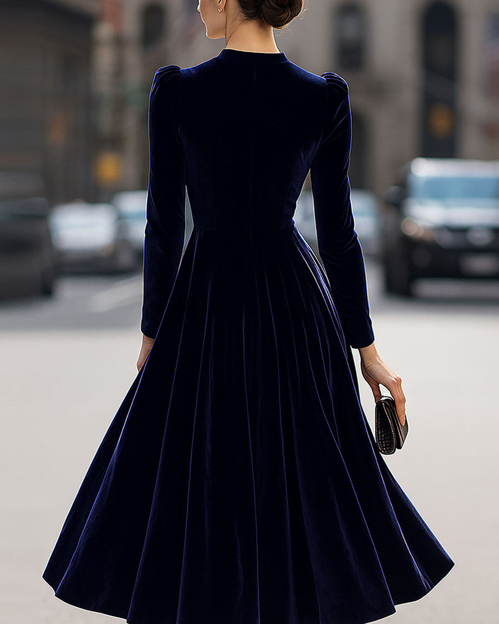 Lena Samt Langarm Midi Kleid Damen