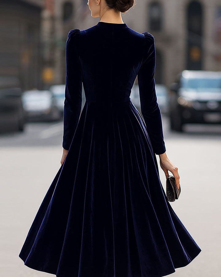Lena Samt Langarm Midi Kleid Damen