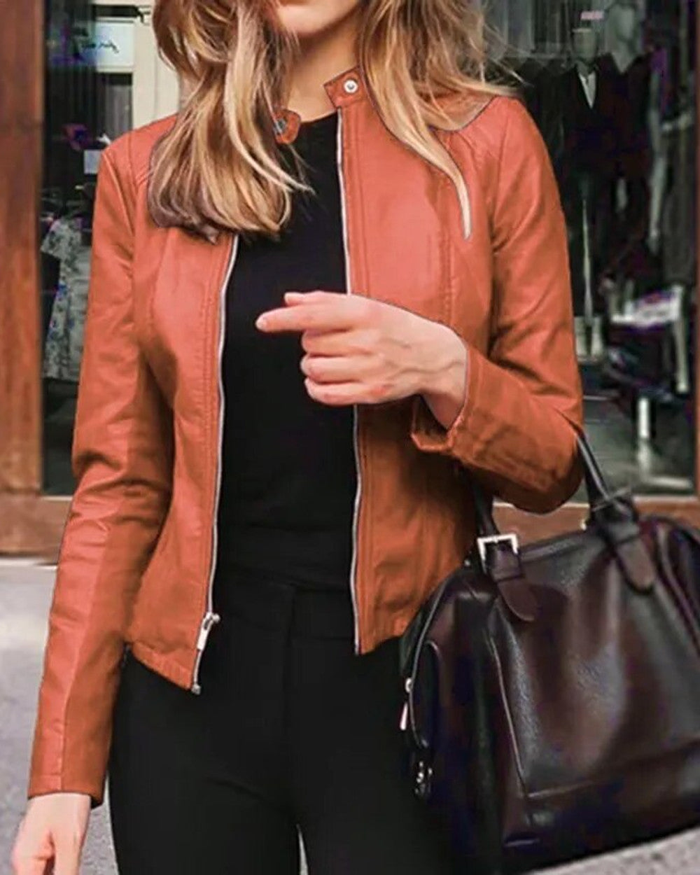 Lena Glatte Kunstlederjacke Damen