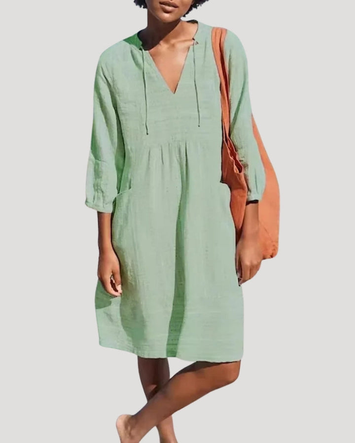 Lena Leinen Sommerkleid V-Ausschnitt