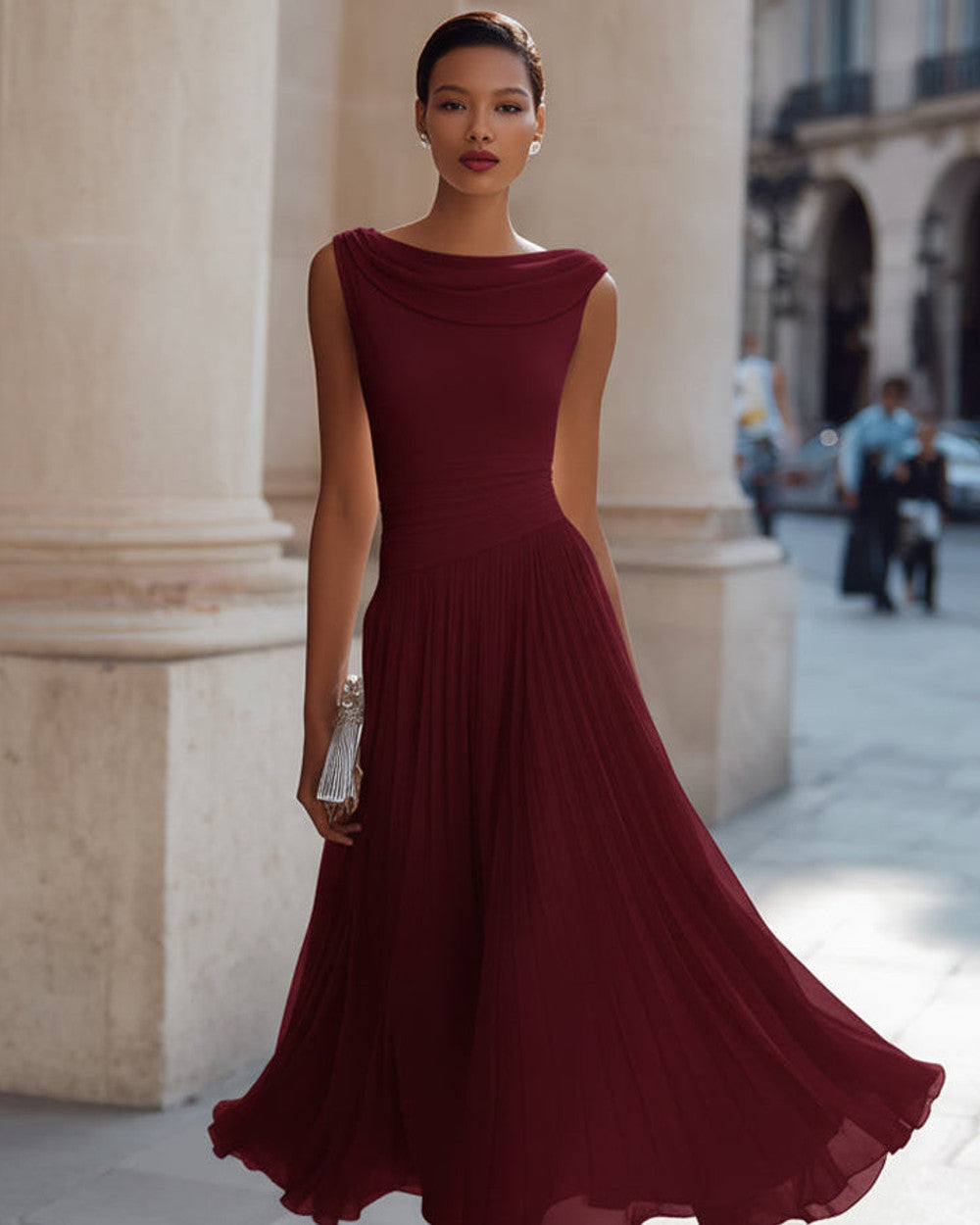 Lena Ärmelloses Faltenkleid Wasserfall