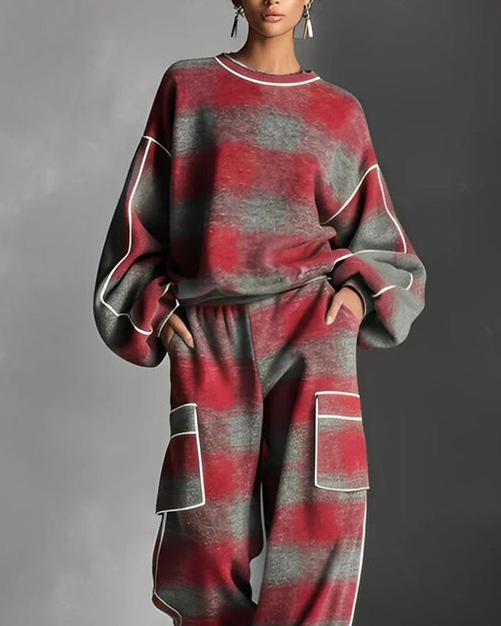 Lena Kariertes Sweatshirt Freizeithose Set