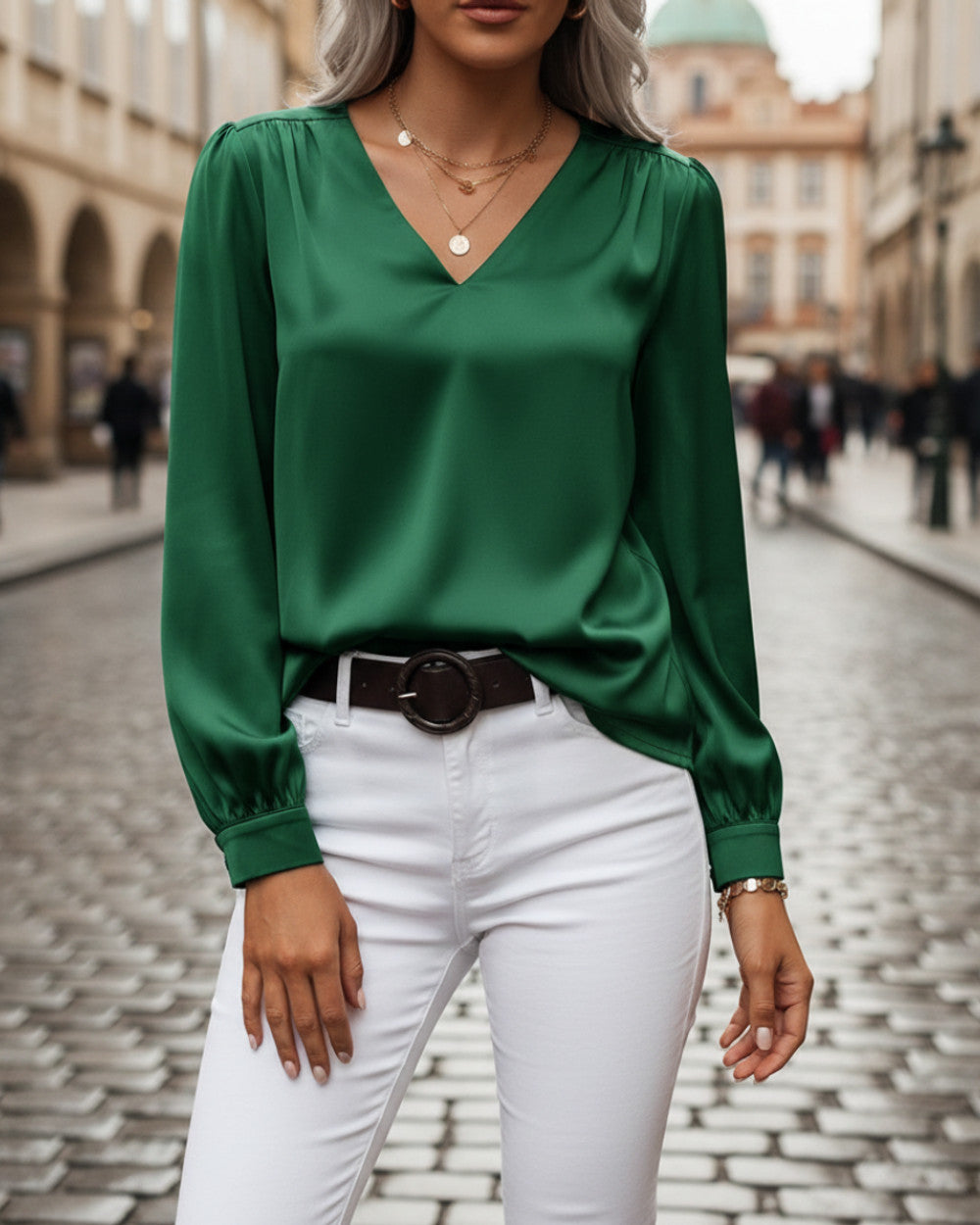 Alina Satinbluse V-Ausschnitt Damen