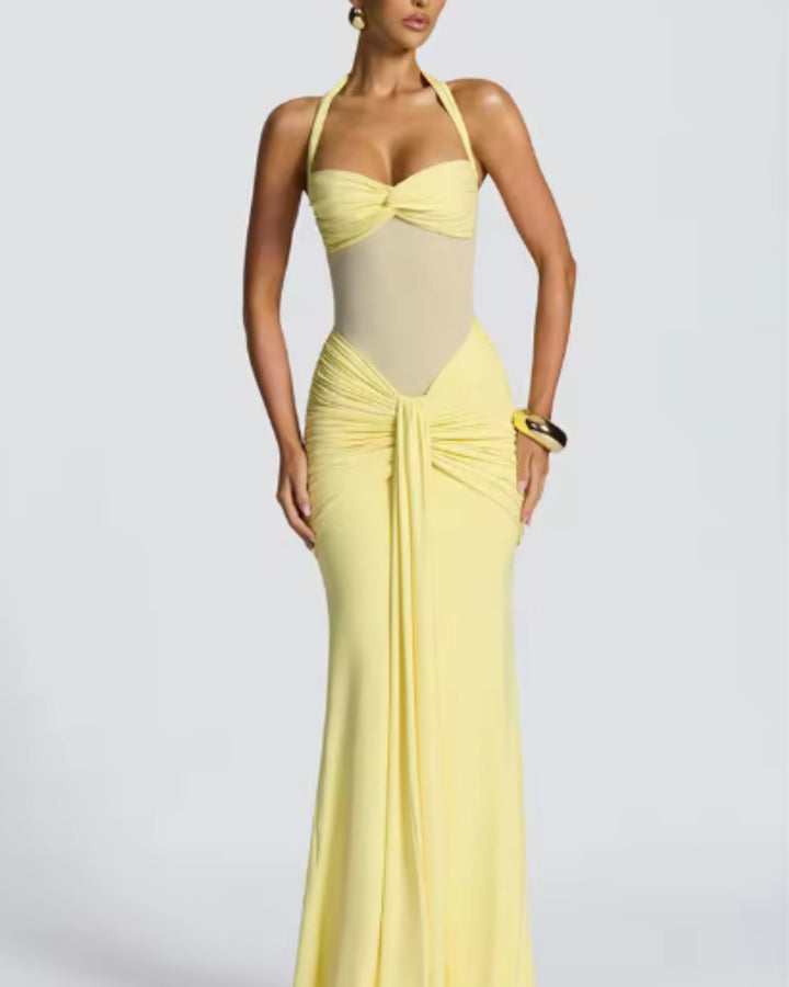 Celine Neckholder Raffung Maxikleid