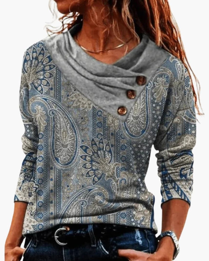 Emma Pullover Wickelkragen Ziermuster