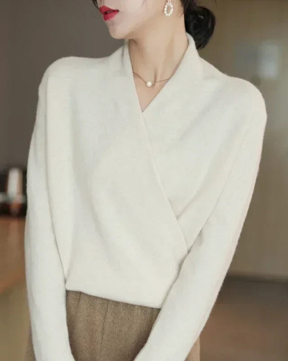 Lena Kaschmirpullover Wickeloptik Damen