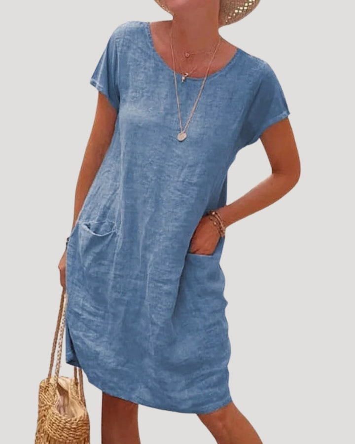 Lena Leinen Sommerkleid Midi Kurzarm