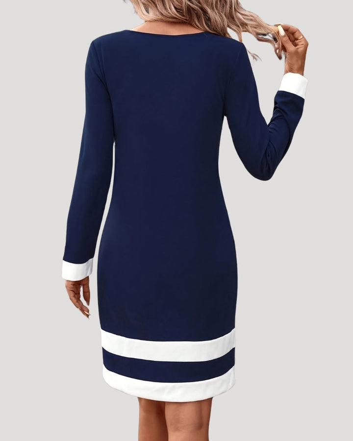 Emma Elegantes Farbblock Midi Kleid