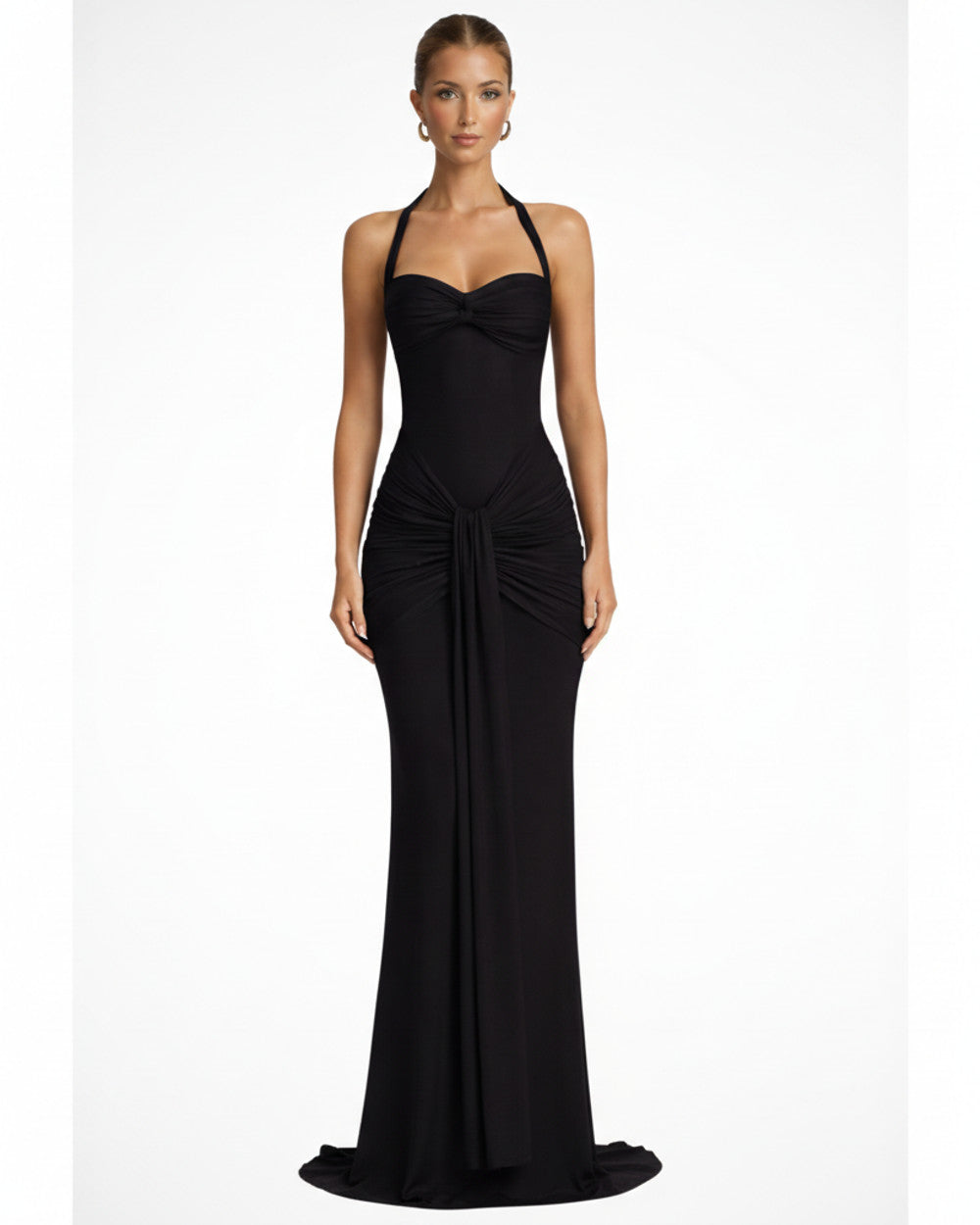 Celine Neckholder Raffung Maxikleid