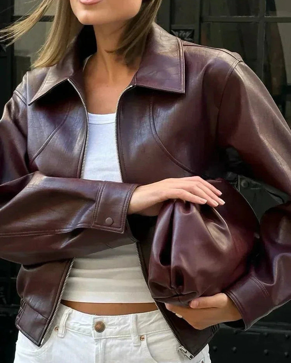 Lena Braune Kunstleder-Jacke Vintage