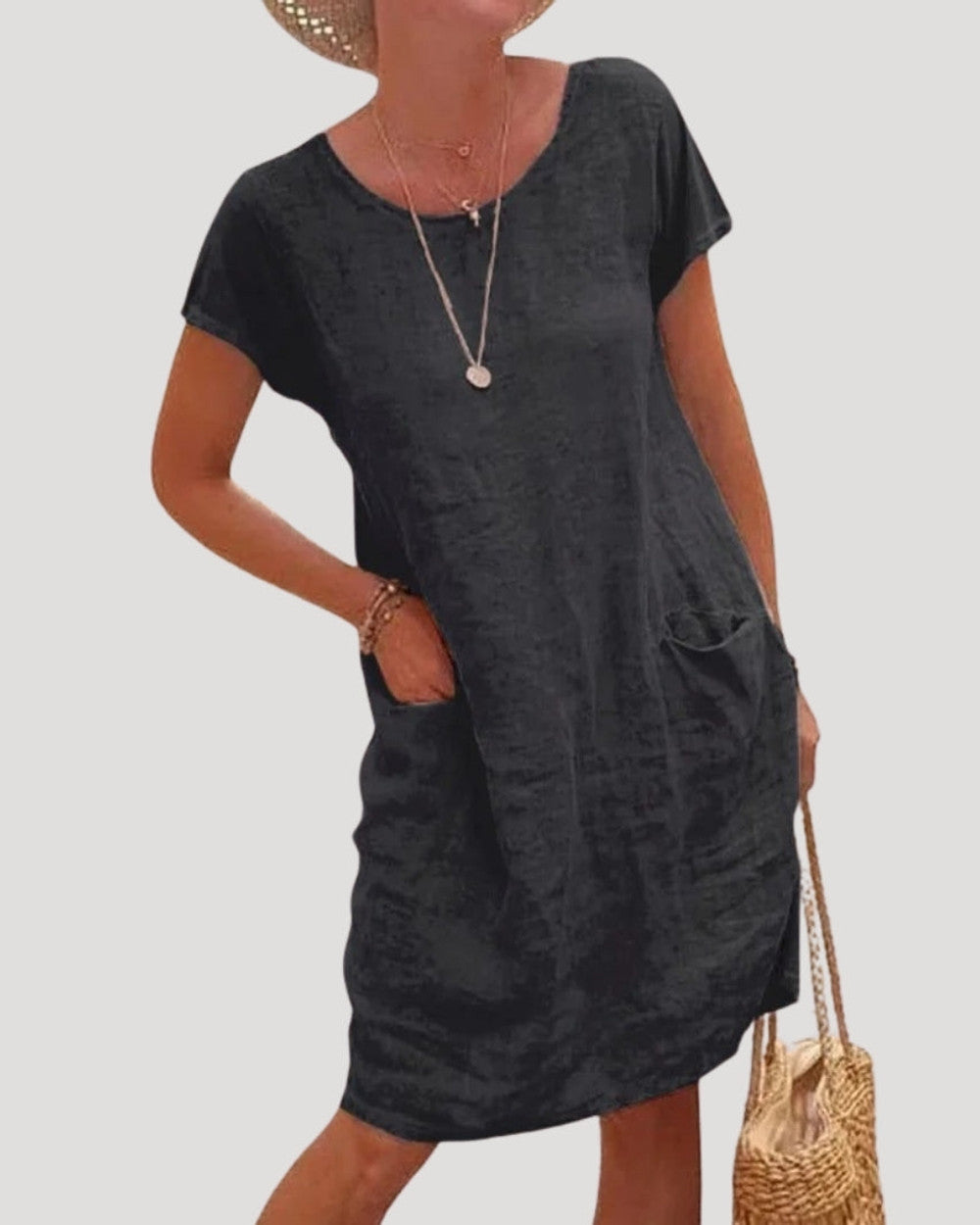 Lena Leinen Sommerkleid Midi Kurzarm