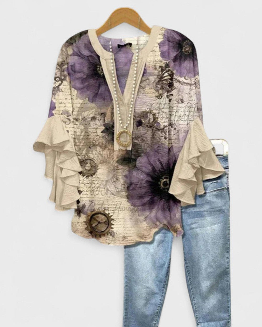 Lena Volant Bluse V-Ausschnitt Damen
