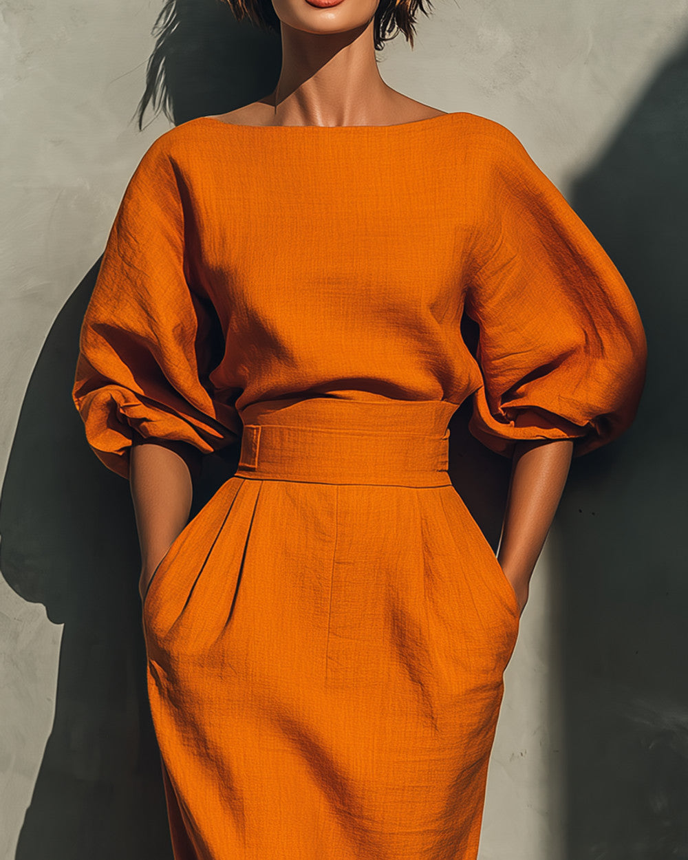Lena Orangefarbenes Oberteil Rock Set