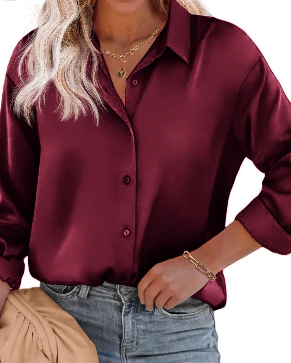 Lena Seidenbluse Knopfleiste Damen