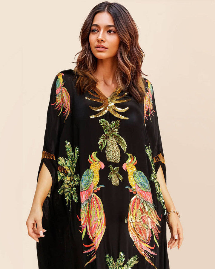 Emma Schulterfreies Palmen Strandkleid