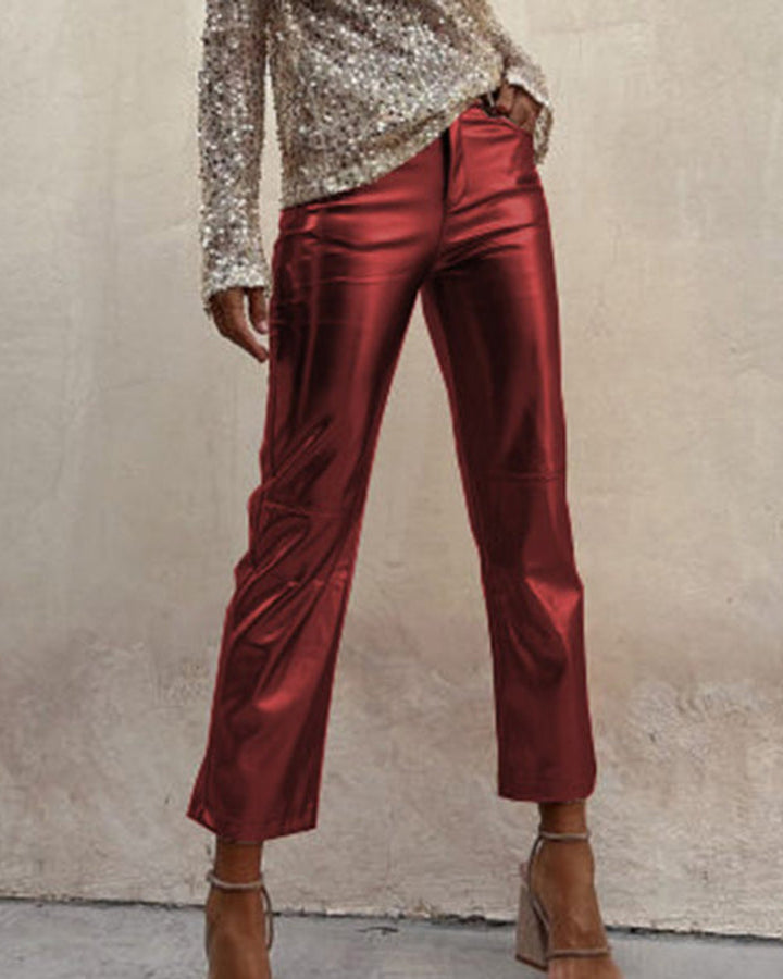 Sinclair Metallische Kunstleder Hose Damen