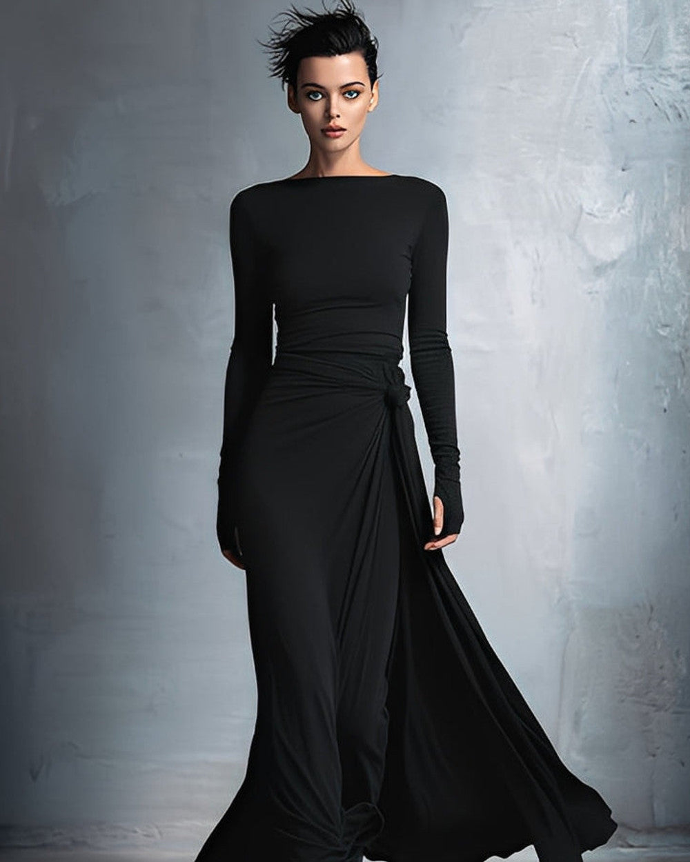 Emma Graues Wickelkleid Lang Damen