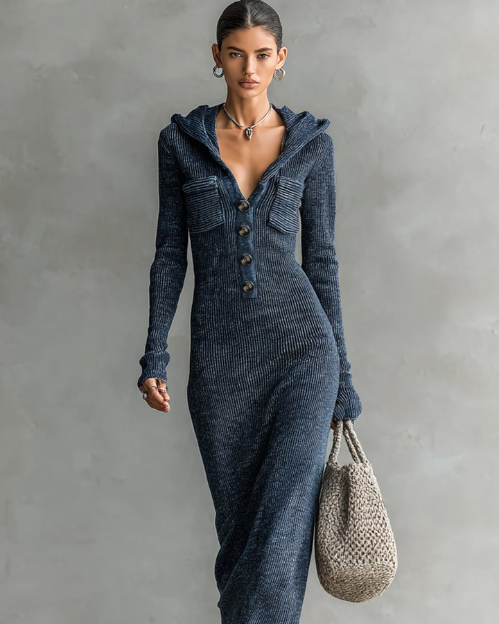 Lena Gestricktes Kapuzen-Maxikleid