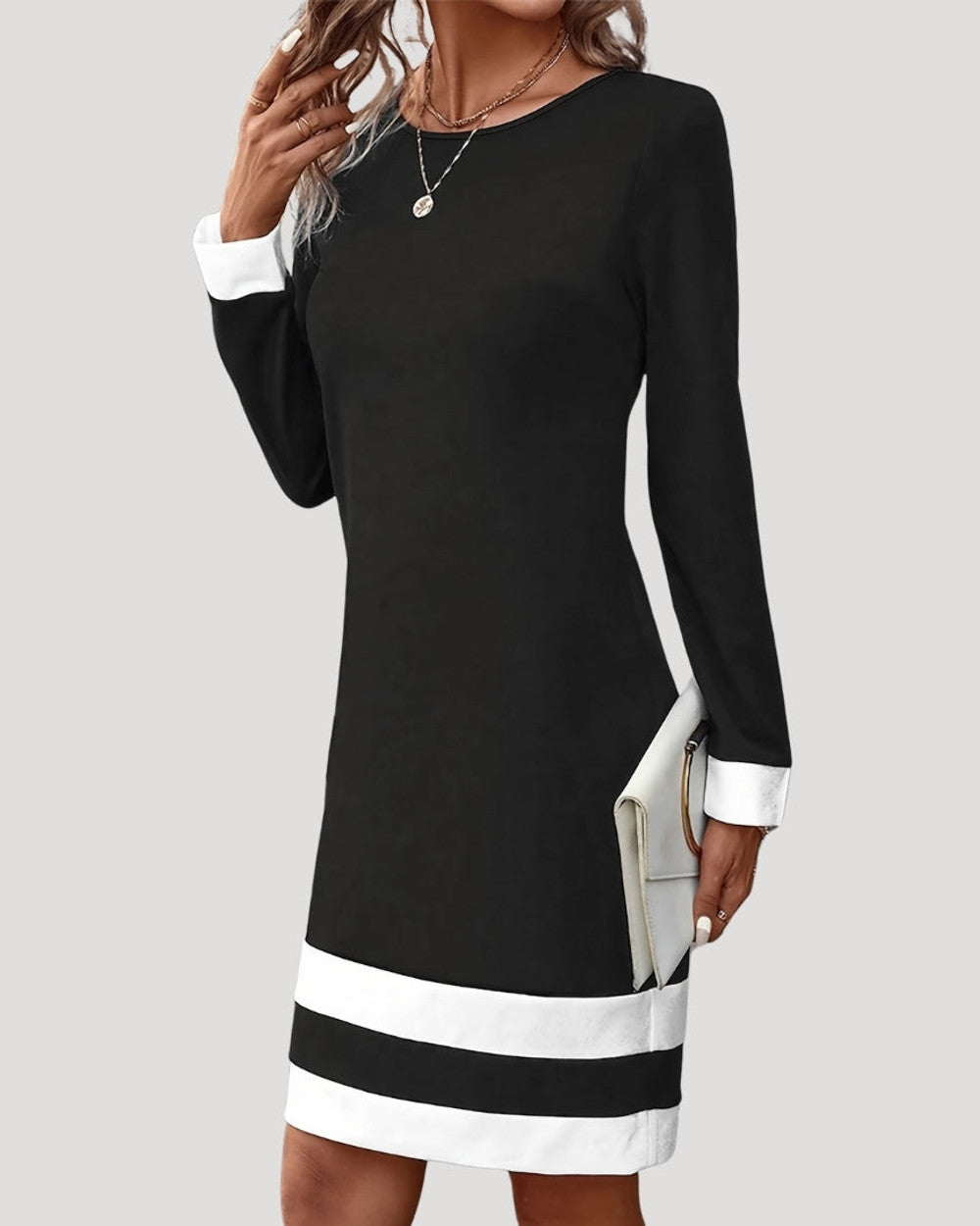 Emma Elegantes Farbblock Midi Kleid