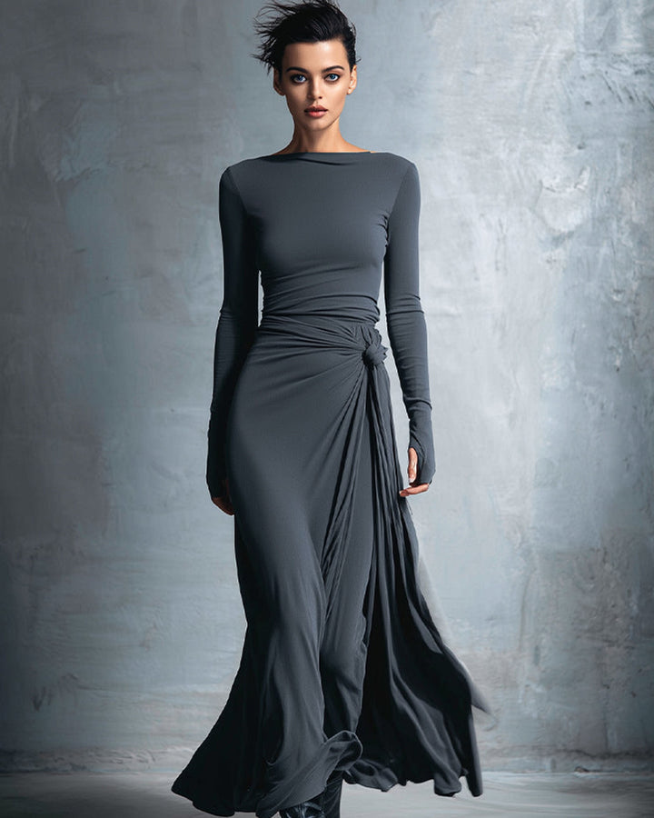 Emma Graues Wickelkleid Lang Damen
