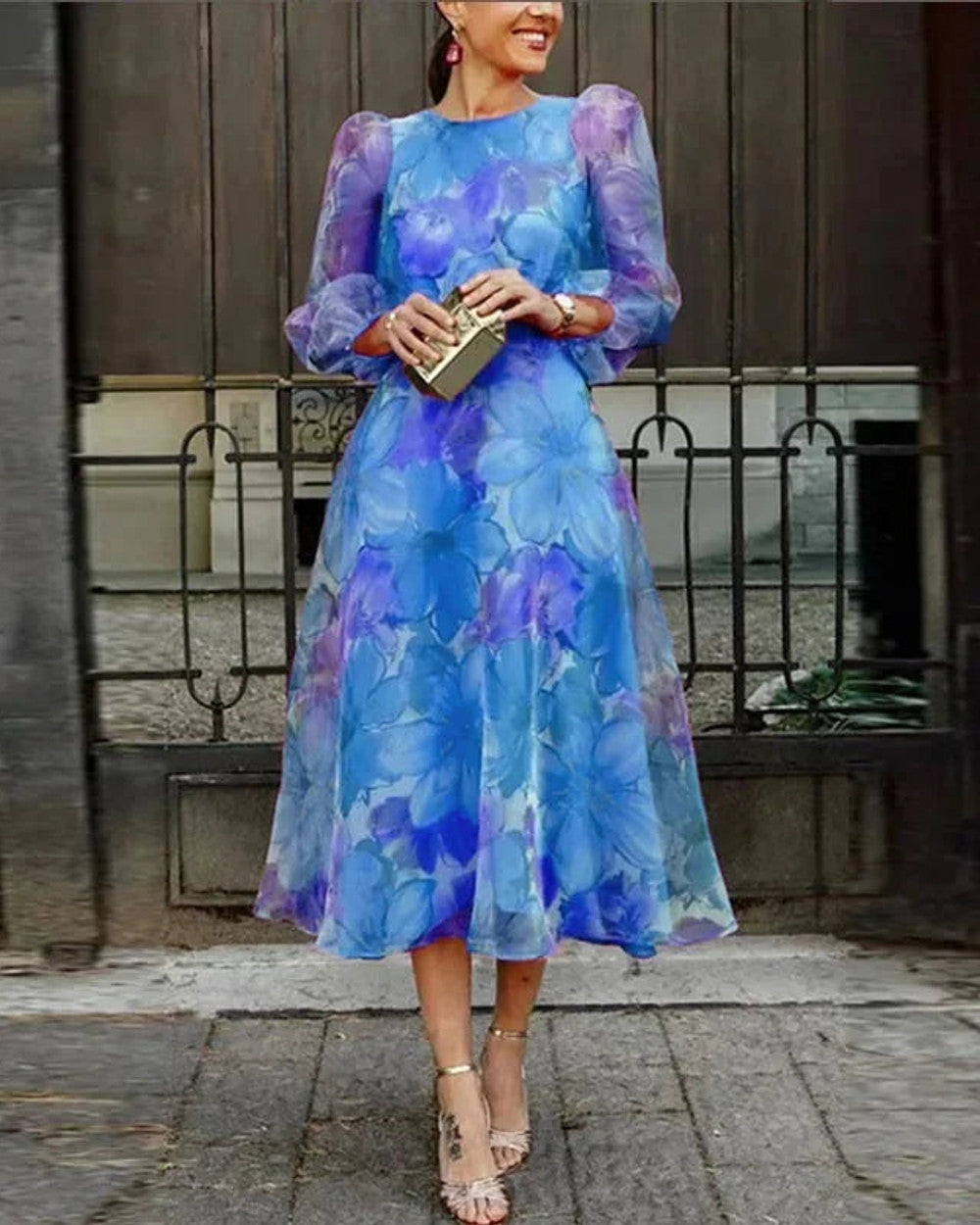 Lena Blumenkleid Midi Langarm Damen