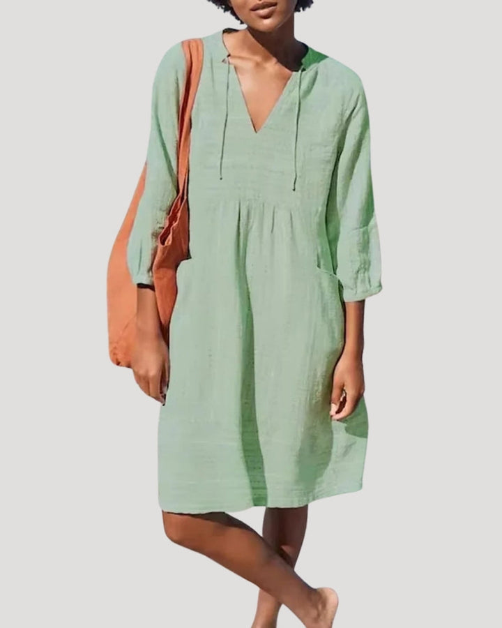 Lena Leinen Sommerkleid V-Ausschnitt